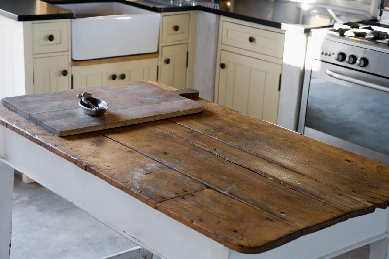 Small wooden kitchen island in a Calgary home renovation