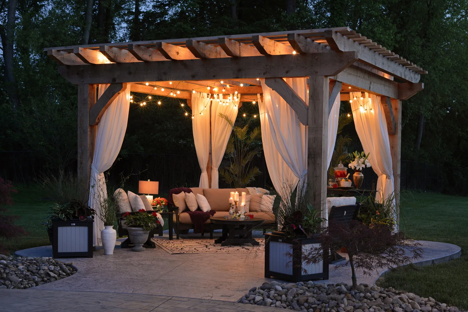 Pergola in an outdoor living space in an exterior home renovation