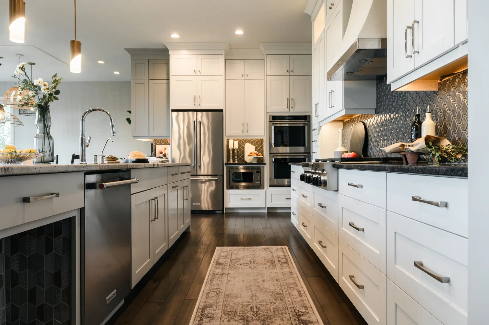 Custom modern kitchen cabinetry with seamless hardware in a Calgary home renovation