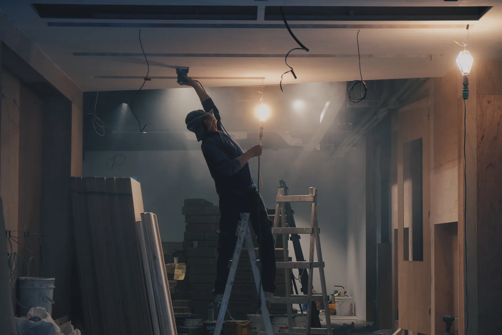 General contractor working on a basement renovation